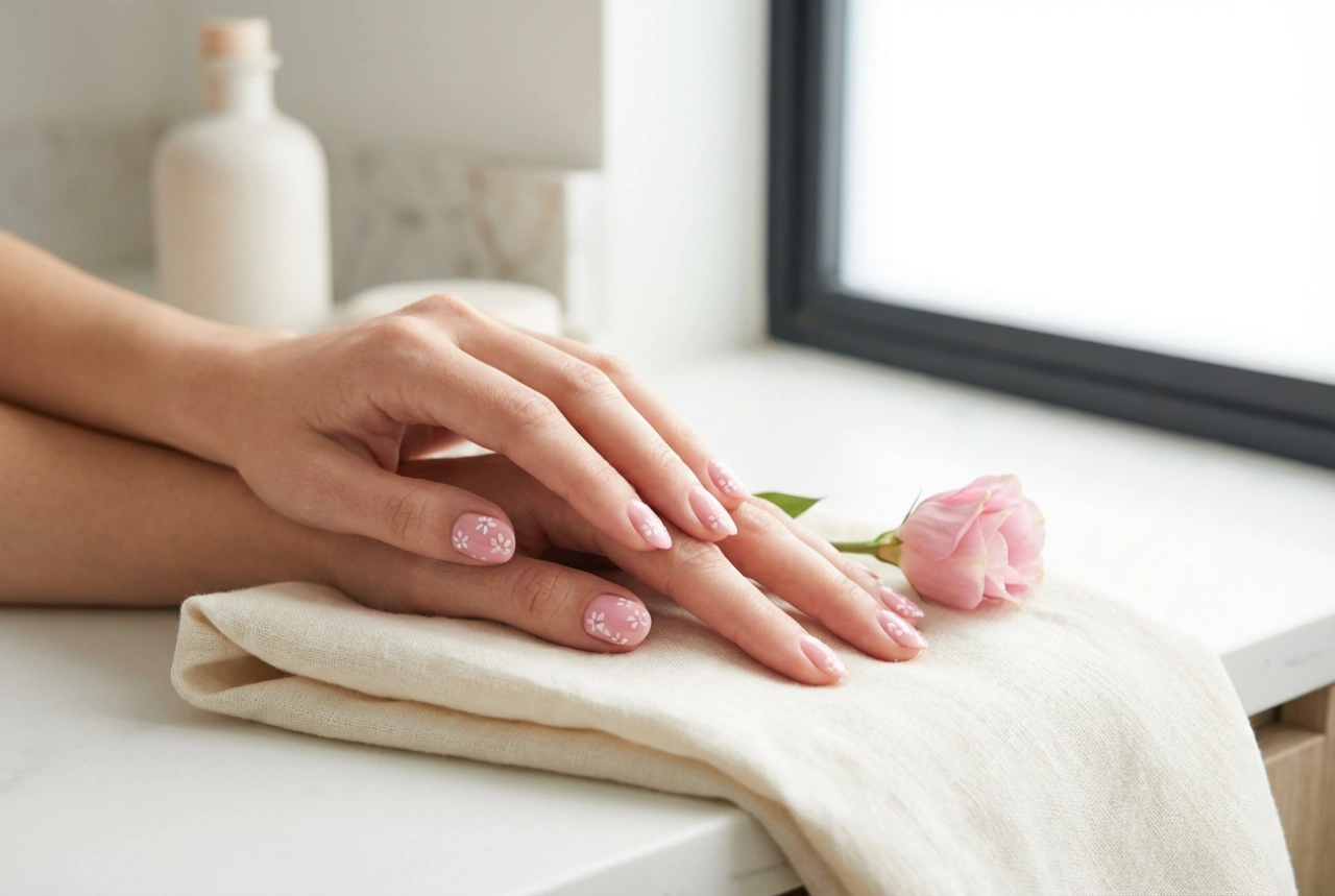 Flowers on Nails: Pink Nails with Flowers Step by Step