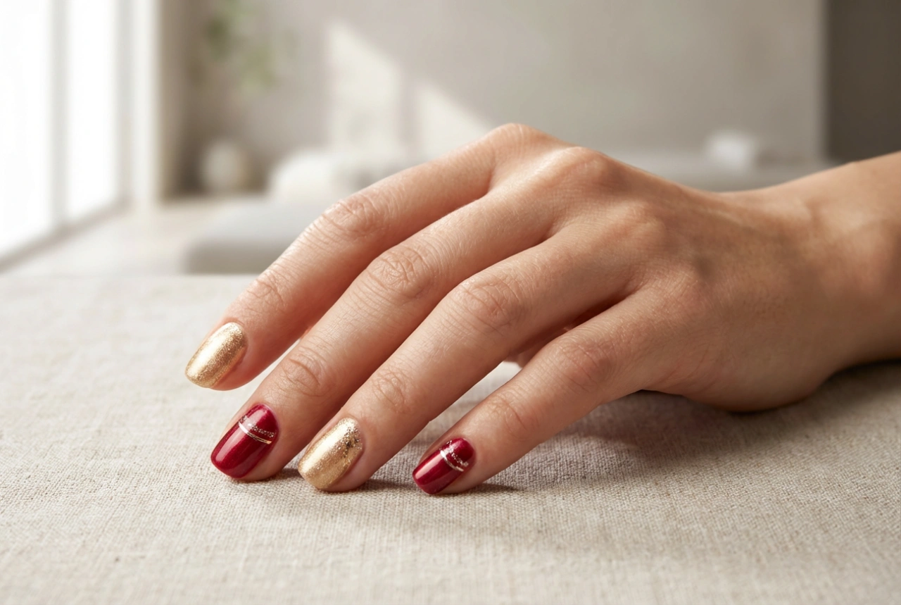 Gold and Red Nails: How to Combine Colours, Decorations, and Finishes