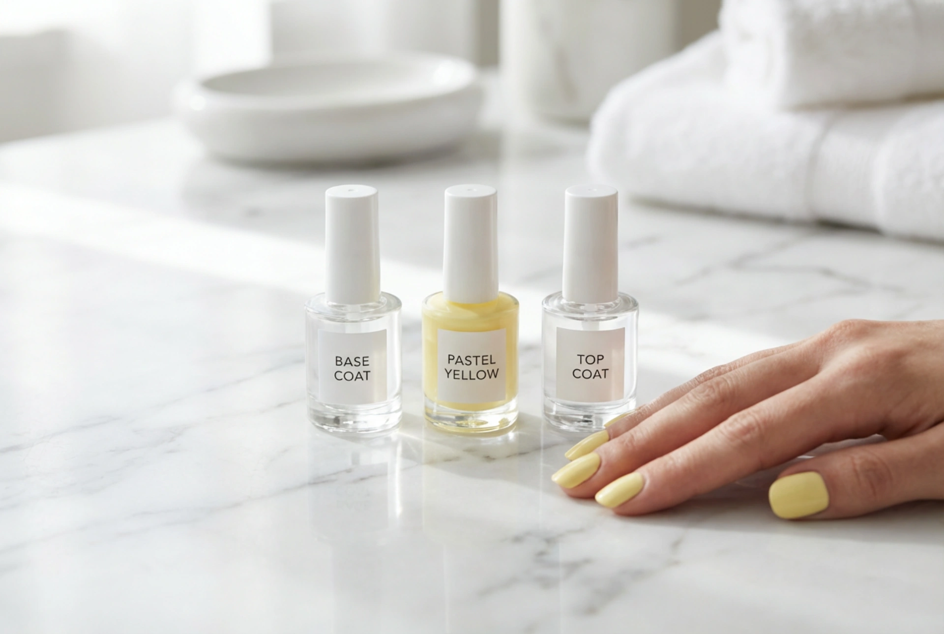 Streak-Free Pastel Yellow Nails: Base, Layering, and Top Coat
