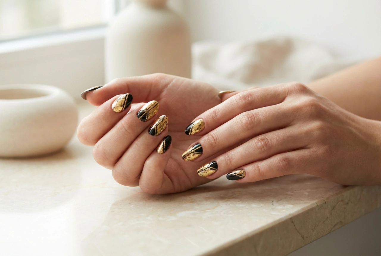 Gold and Black Nails: Contrasting Styles Step by Step