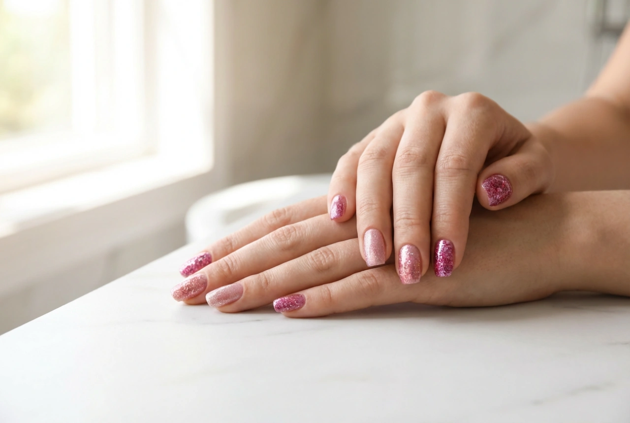 Pink Glitter Nails: How to Combine Shades and Textures