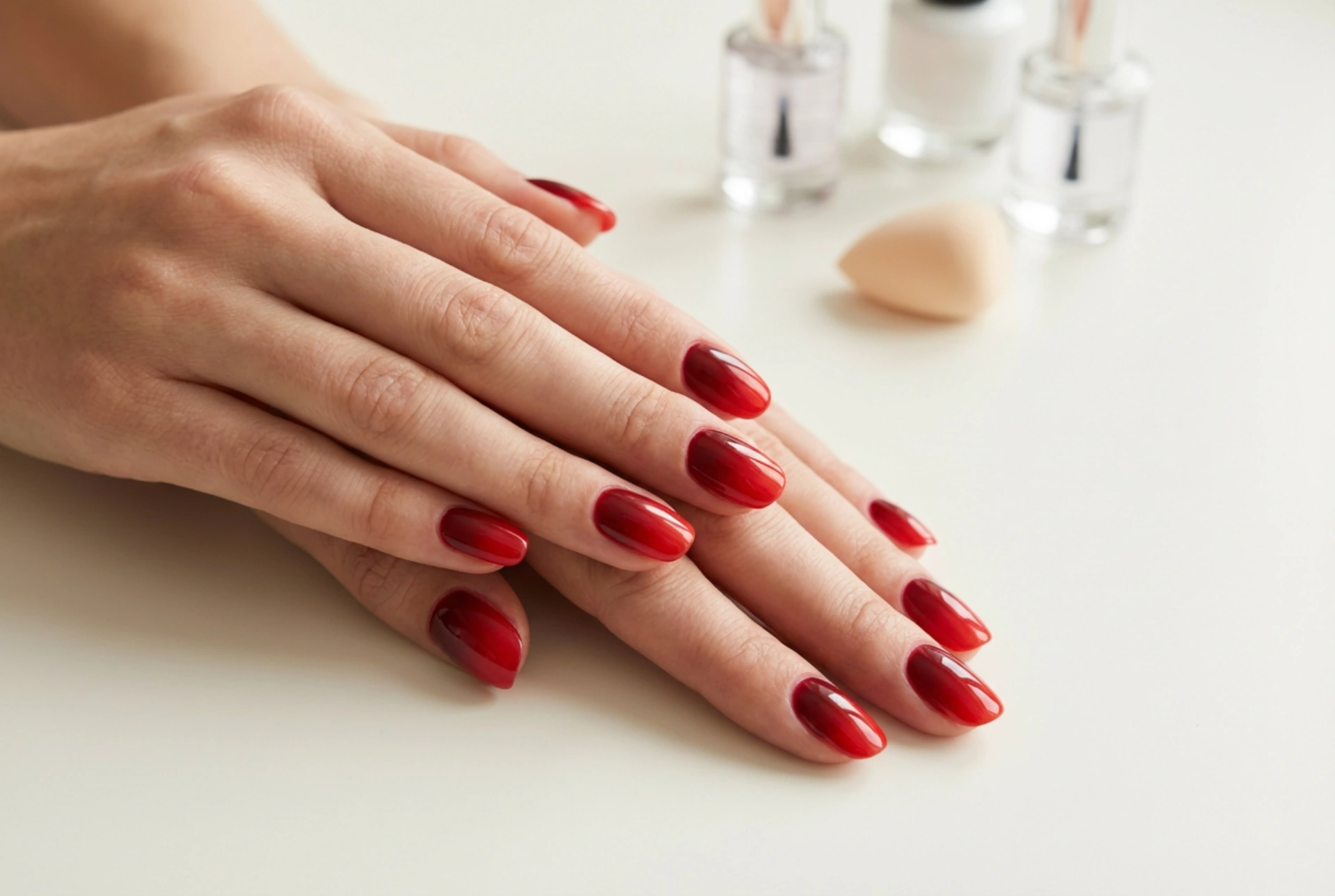 Red Ombre Nails: Shade Selection, Sponge Application, and Top Coat Protection