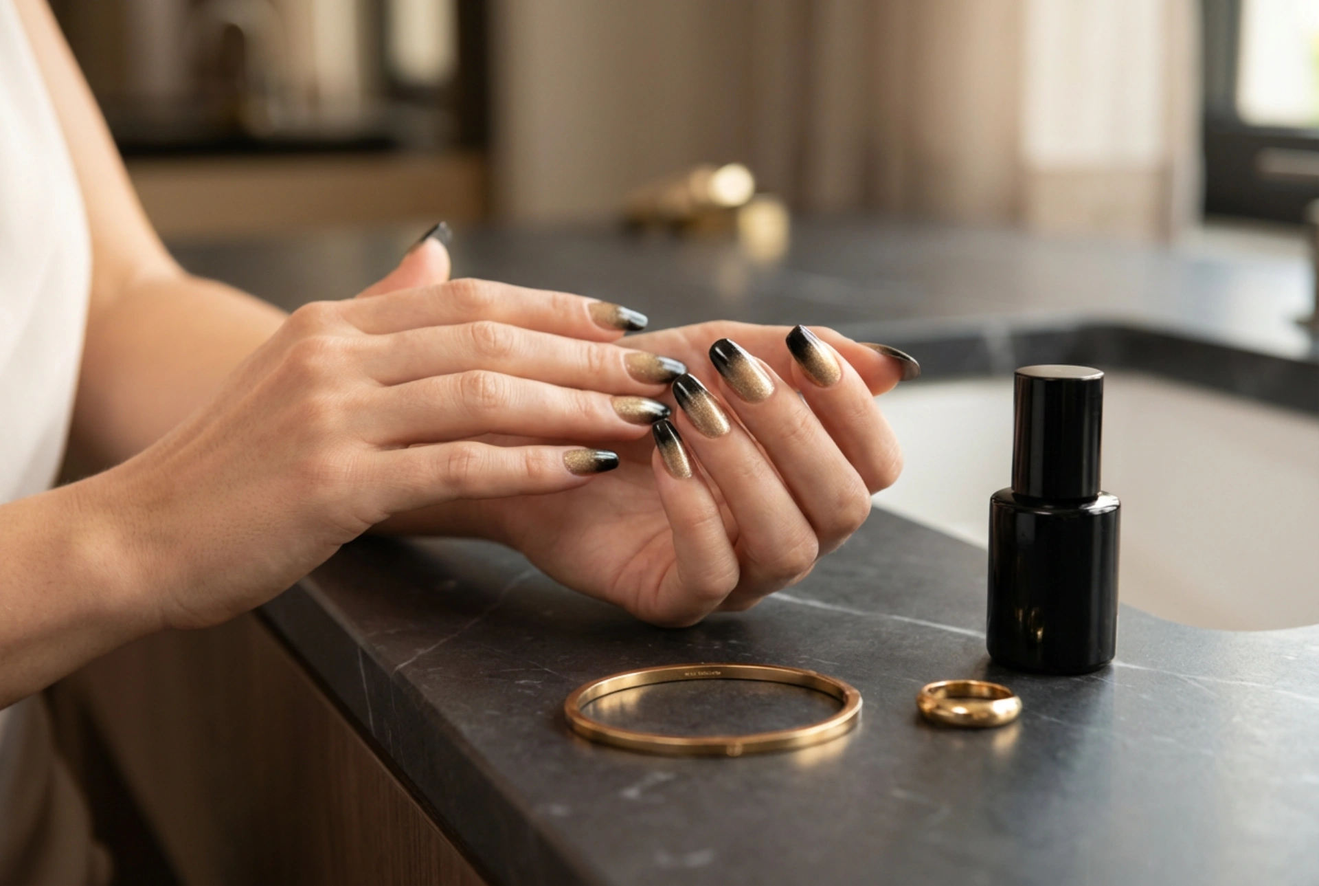 Black and Gold Ombre Nails: An Elegant Evening Look