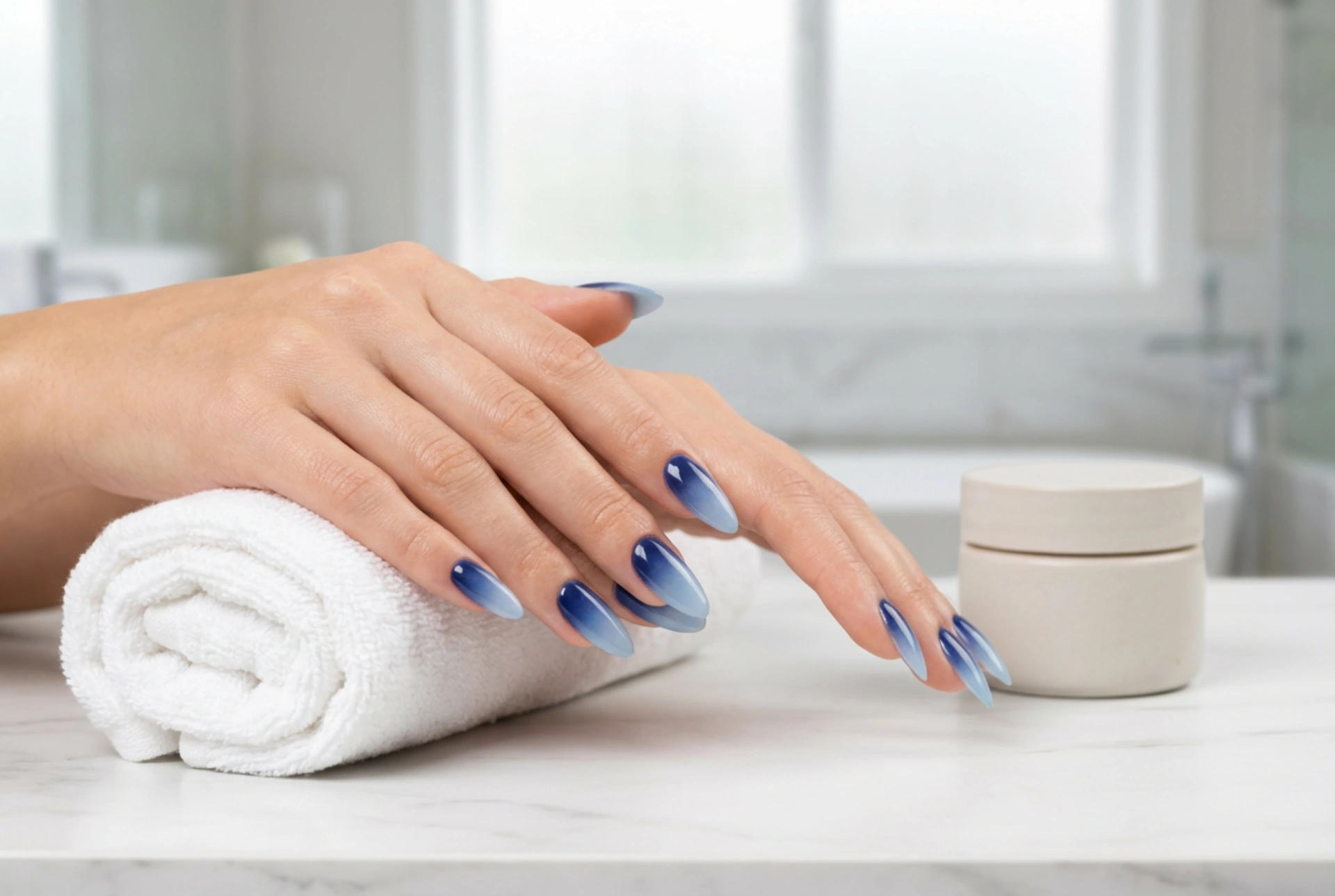Navy Blue Ombre Nails: An Evening Gradient in Cool Tones