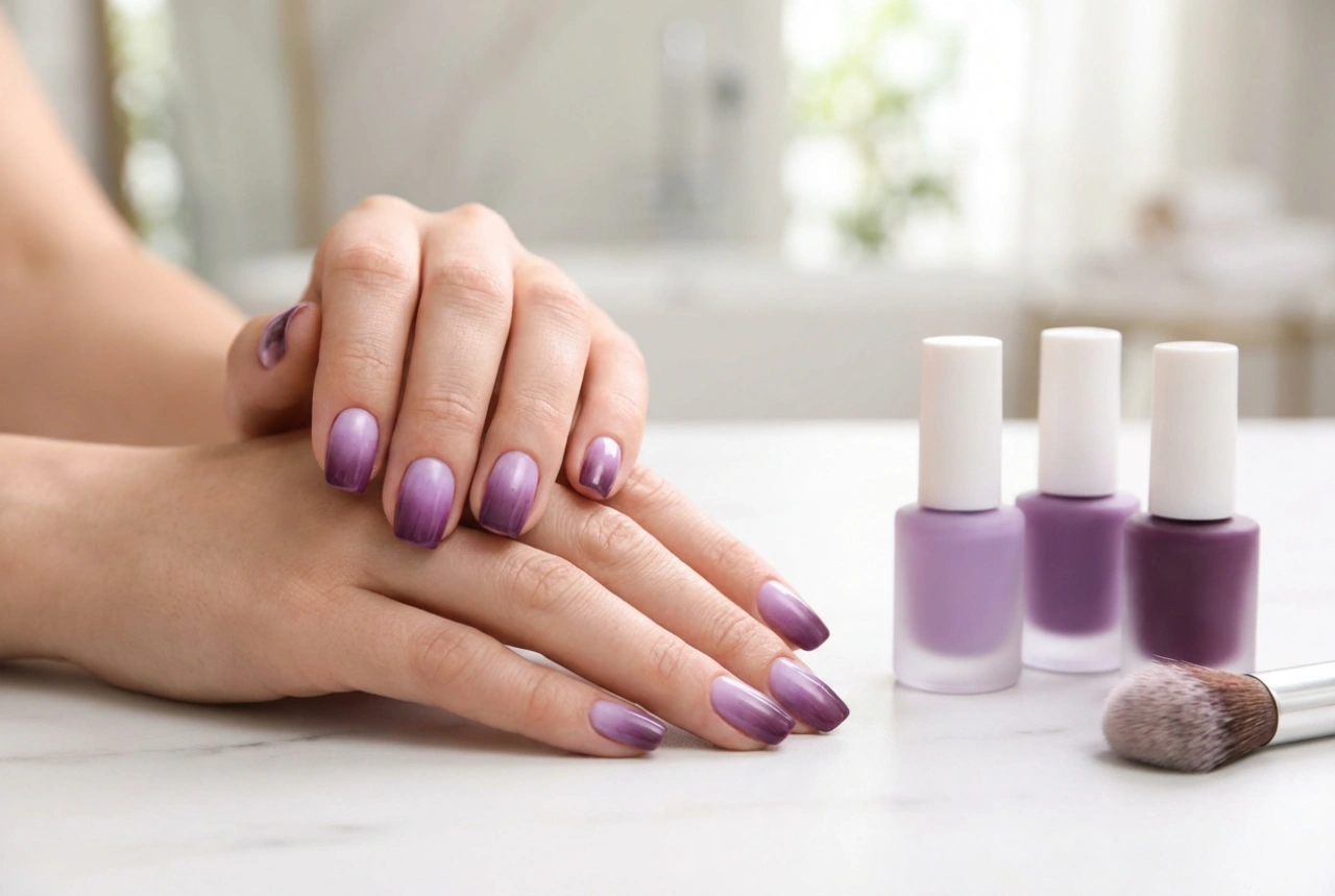 Purple ombre nails step by step: how to blend shades