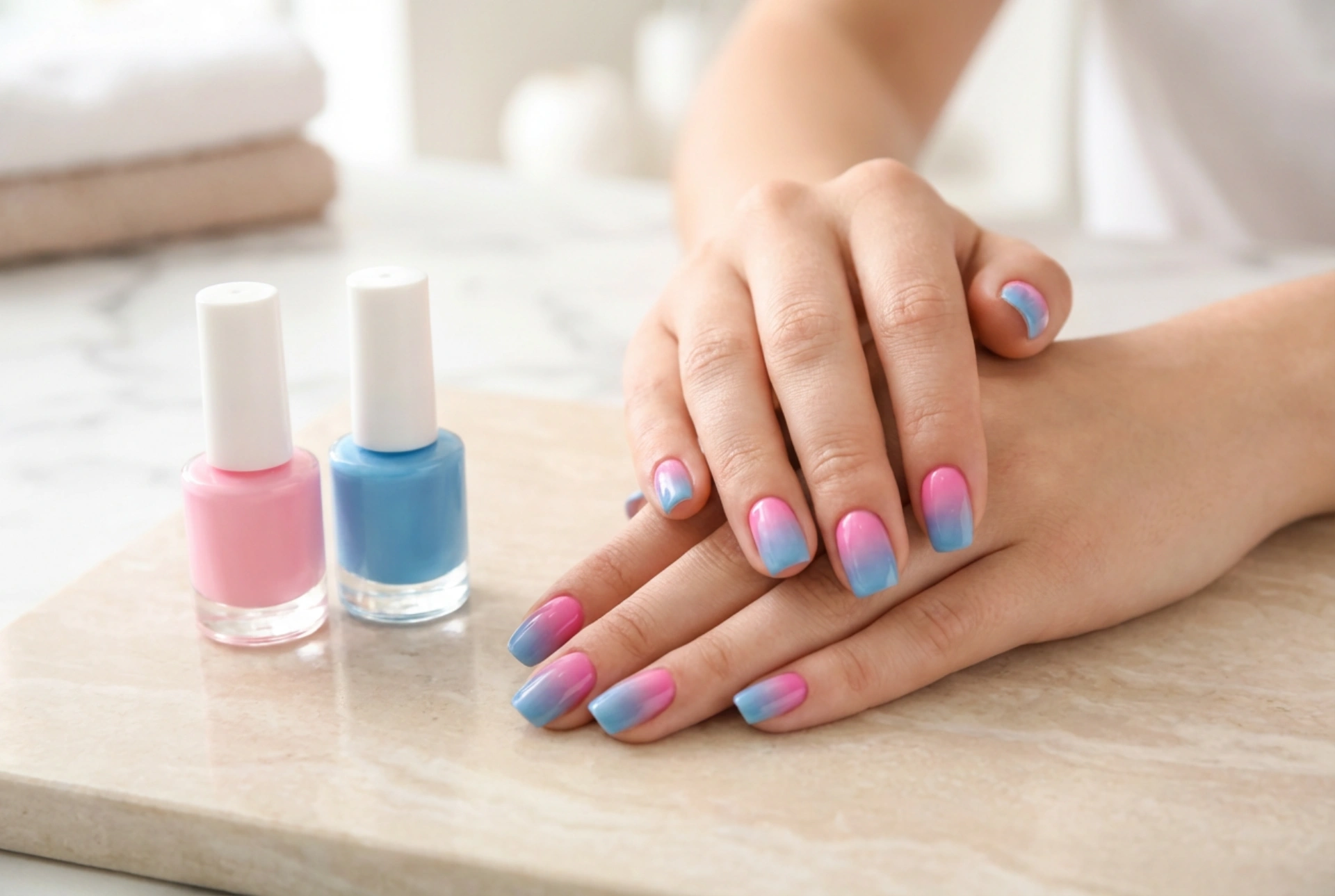 Cheerful Pink and Blue Ombre Nails: Choosing Polishes and Blending Techniques