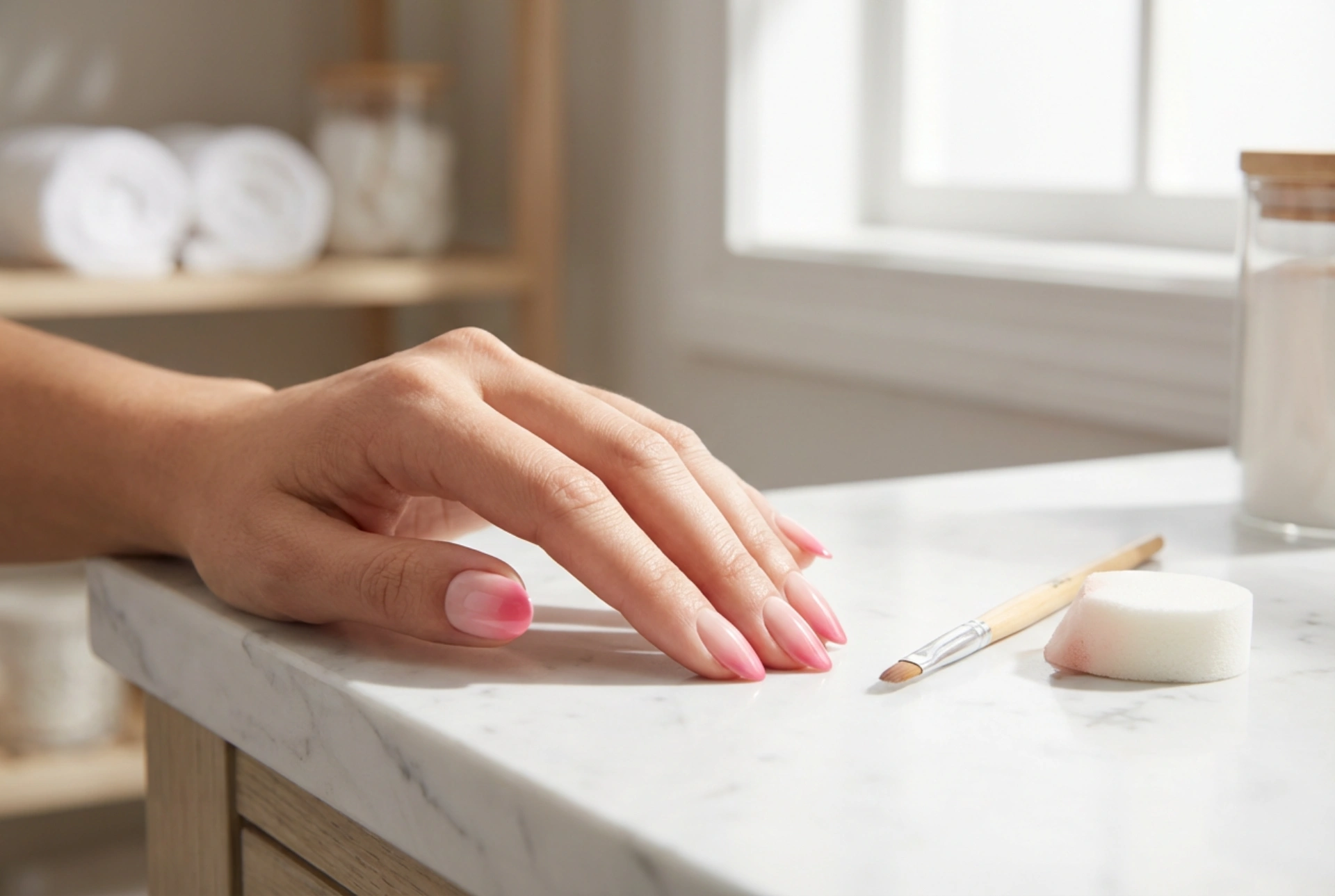 Pink ombre nails: a soft gradient with a brush or sponge