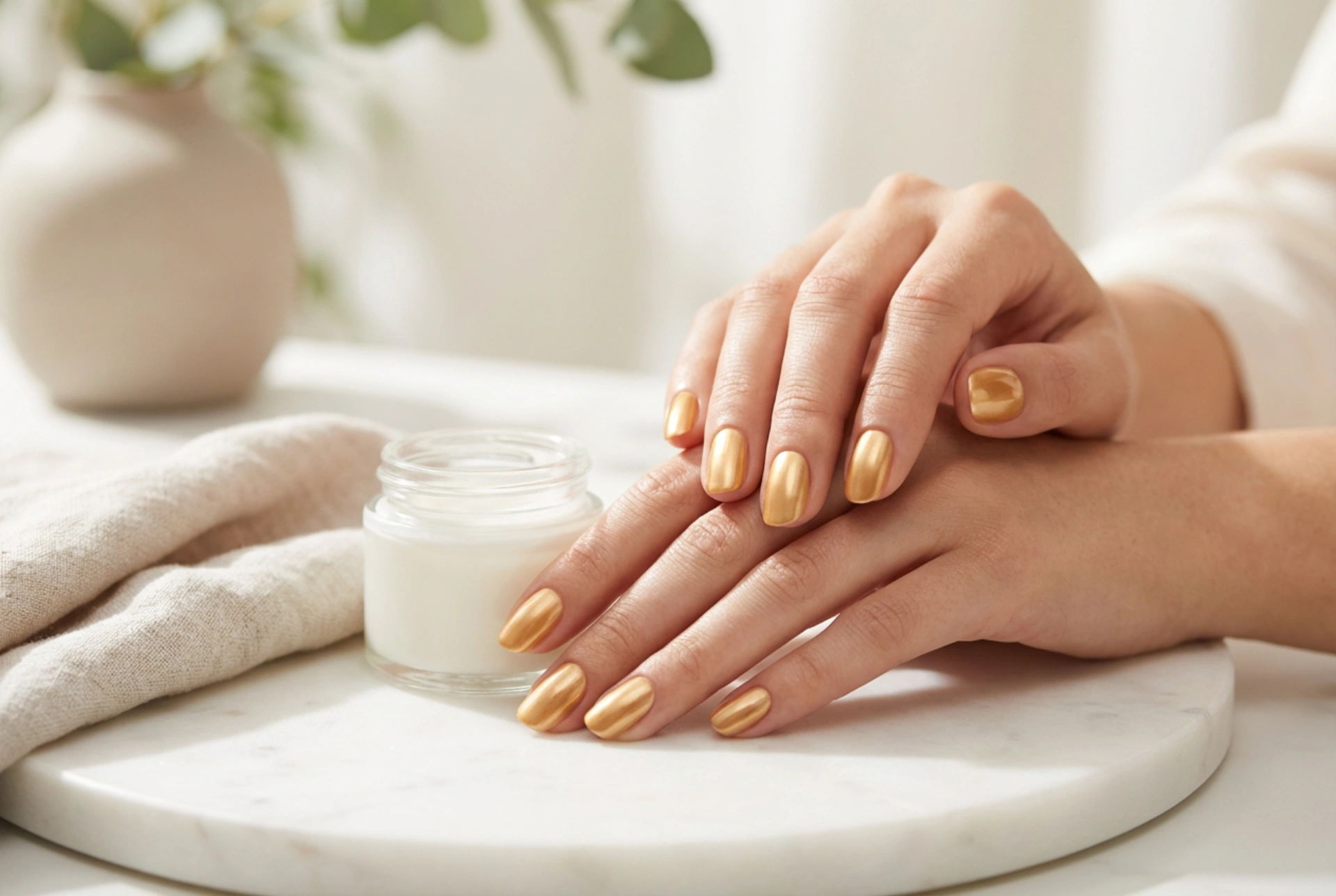 Gold Hybrid Nail Polish: Smooth Application, Even Shine, and Styling