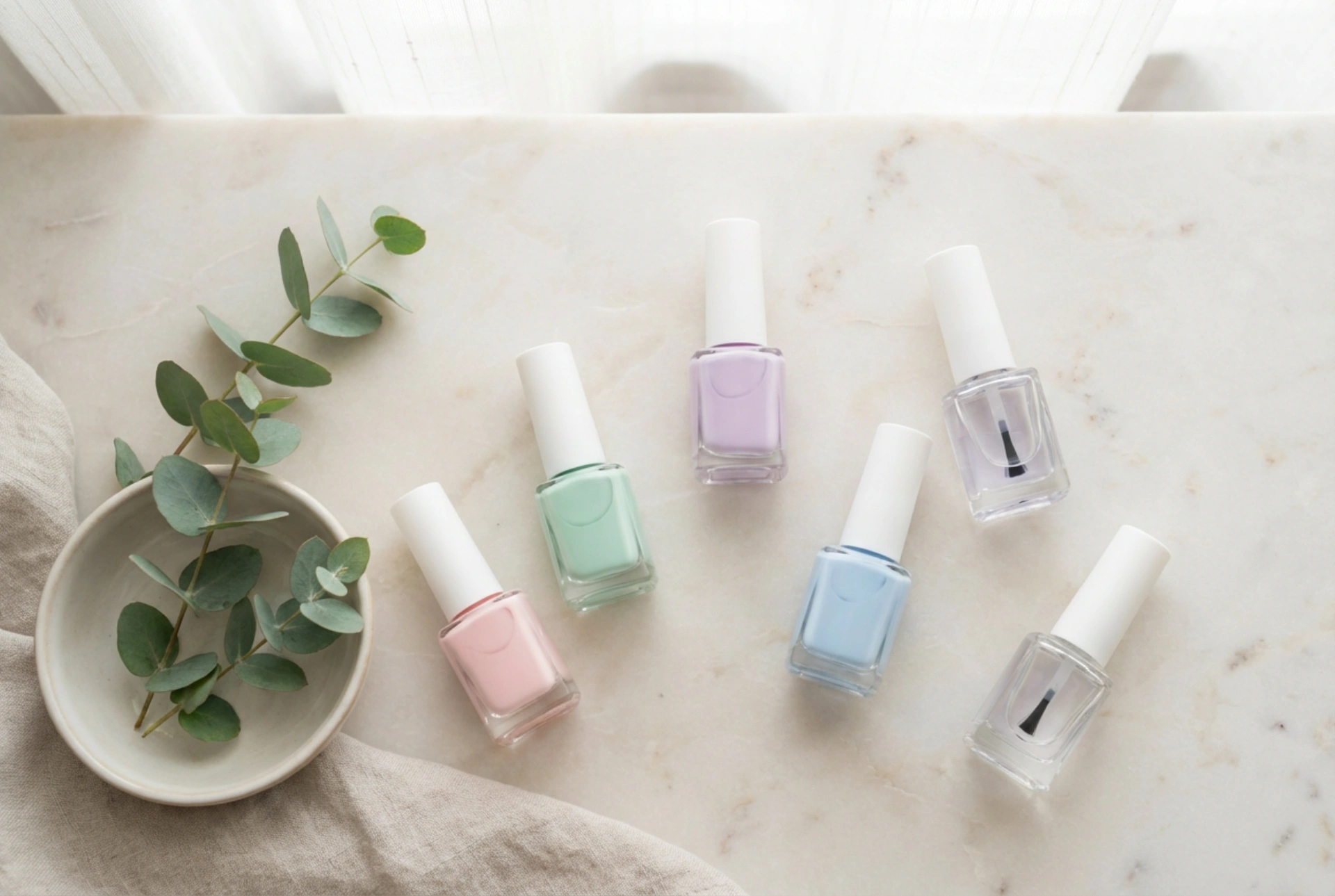 Pastel Hybrid Nail Polish Application: Base, Two Coats, and Top Coat Step-by-Step