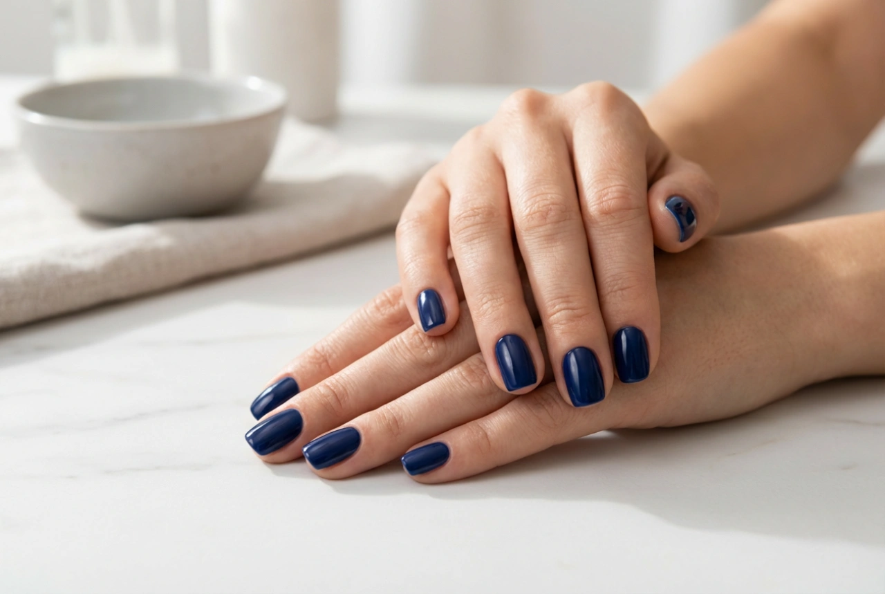 Navy Blue Hybrid Polish: Deep Coverage with Flawless Cuticles