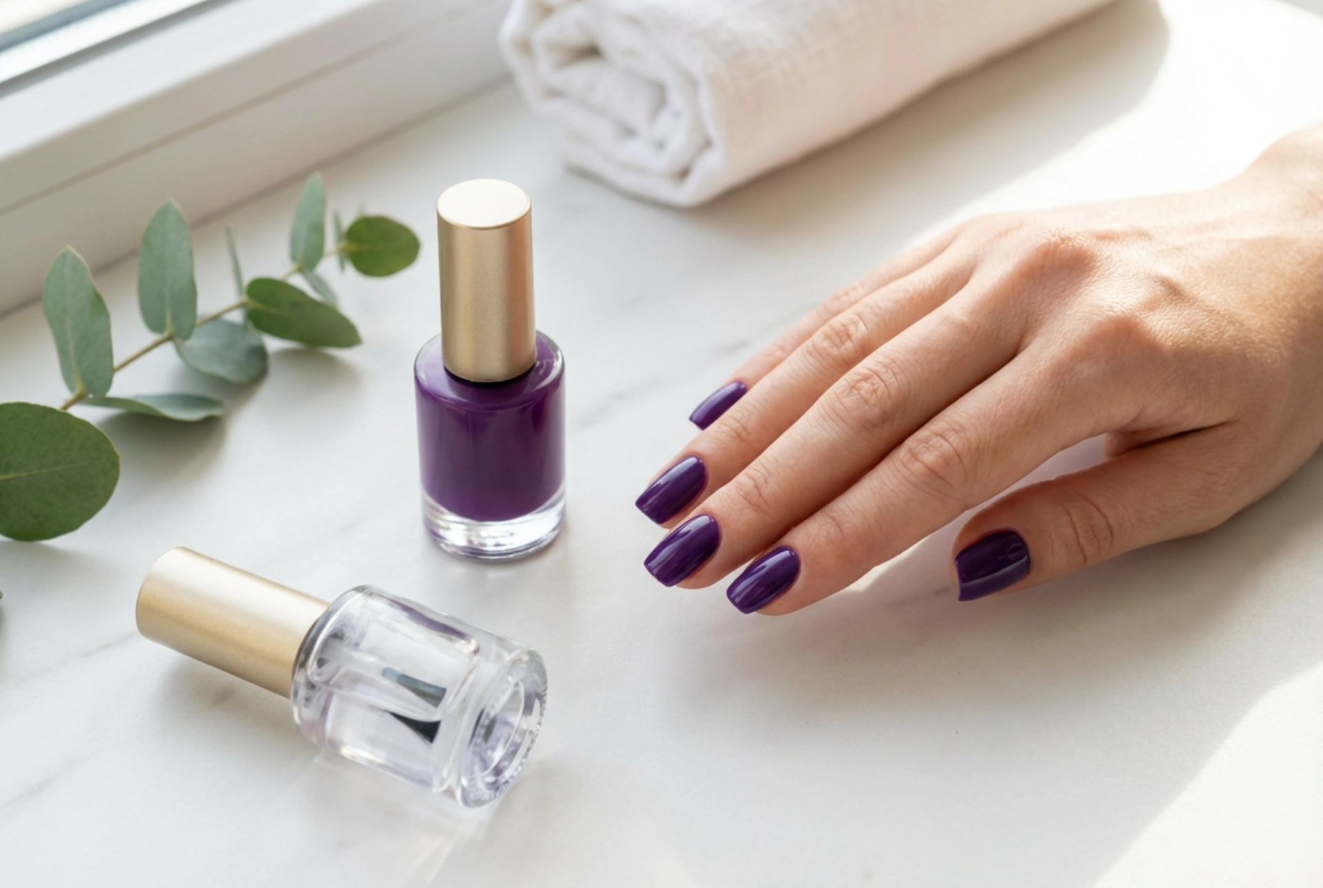 Purple gel polish: base coat prep and achieving an even shine