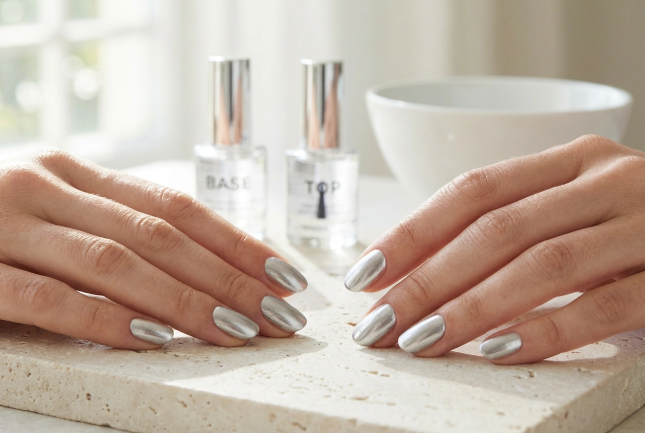 Streak-Free Silver Nail Polish: Base Coat, Thin Layers, and Top Coat