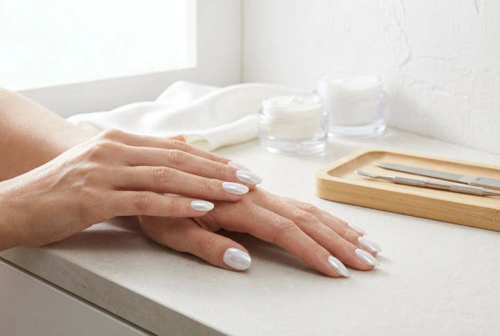 Light-Coloured Nails with Powder: A Delicate Mirror Effect Step by Step