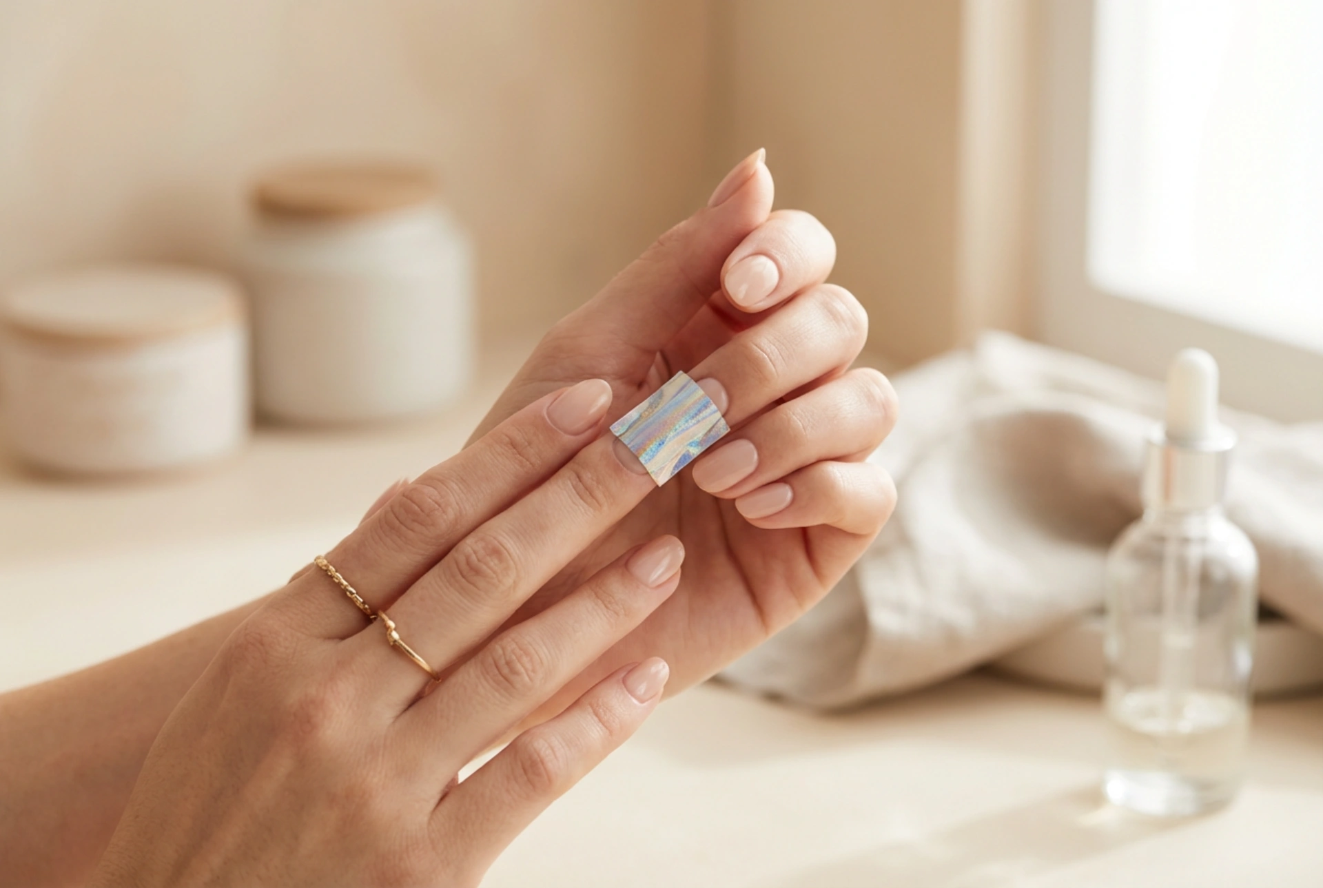 Nails and transfer foil: preparing the base and transferring designs