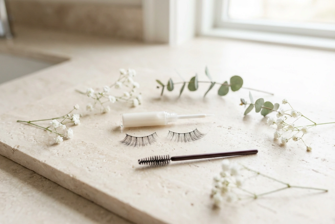 False Eyelashes, Natural Effect: Trimming, Gluing, and Mascara Application