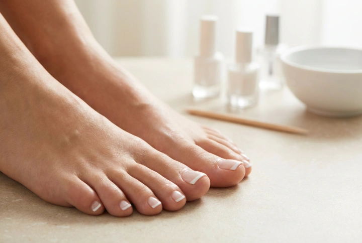 French Pedicure Step by Step: Foot Preparation, Smile Line, and Top Coat