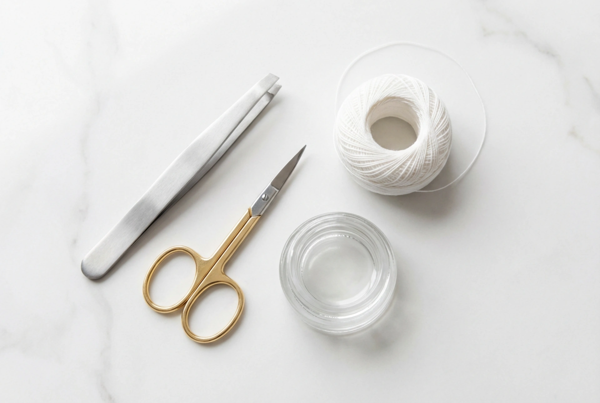 Eyebrow Shaping Accessories: Tweezers, Scissors, Thread, and Wax